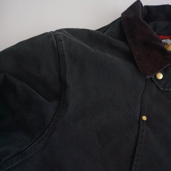 Vintage Tough Duck Black Canvas Detroit Style Corduroy Collar Zip Up Jacket 2XL - Picture 12 of 15